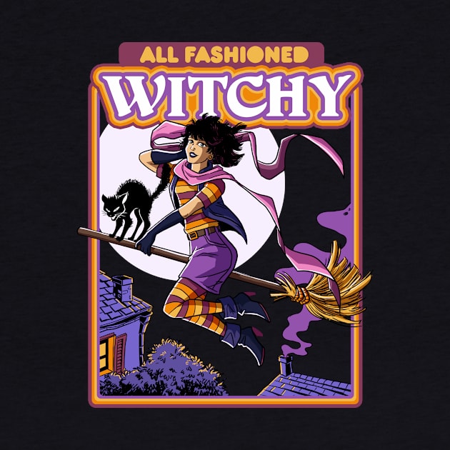 All Fashioned Witchy girl and Black cat Witchcraft Vintage by Juandamurai